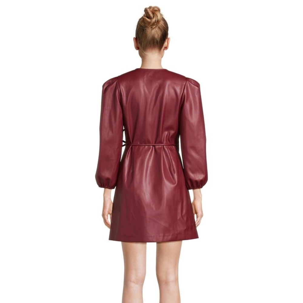 New BCBG Paris Mini Wrap Dress Bordeaux Faux Leather - Picture 11 of 11
